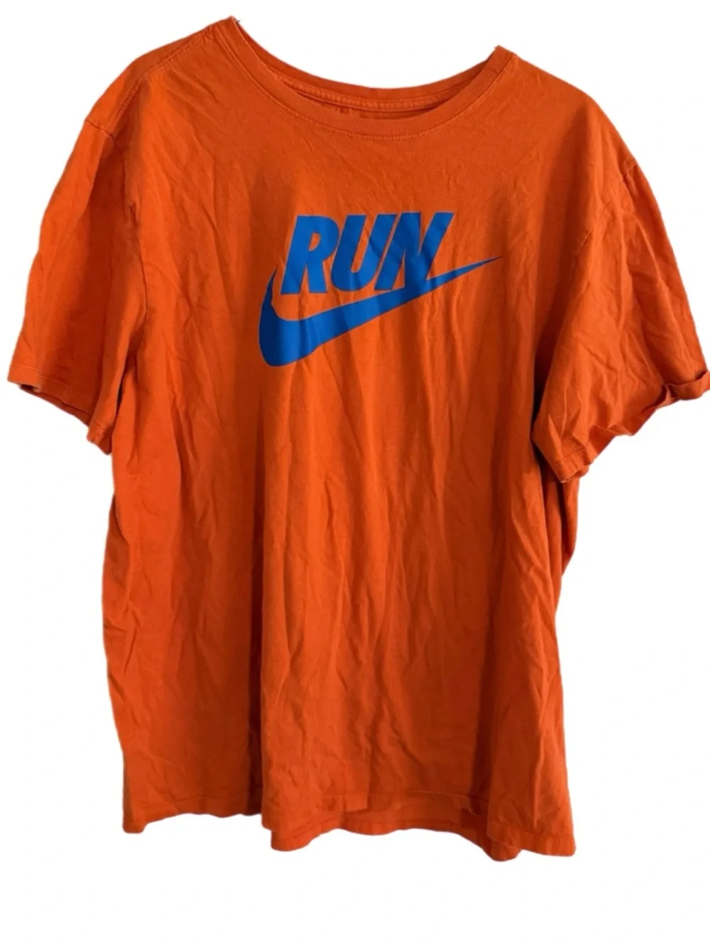 Nike Men’s Orange Tee with Blue RUN Swoosh Graphic - Picture 3 of 7